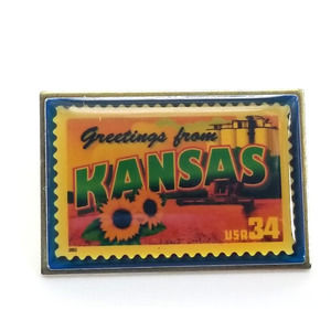 2002 Kansas Greetings From America USPS USA 34C Postage Stamp Pin Souvenir